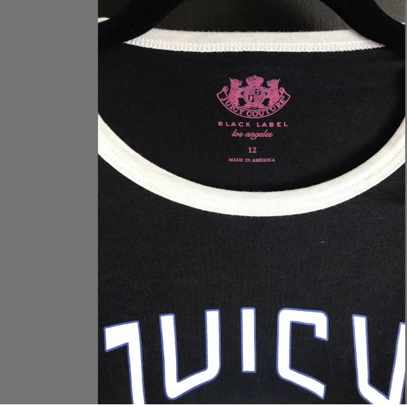 New JUICY COUTURE LA Crest Logo Tee T-shirt Black White Trim California JC Girls - Picture 2 of 11